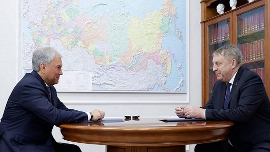 Состоялась рабочая встреча Губернатора Брянской области Александра Богомаза с председателем Государственной Думы России Вячеславом Володиным